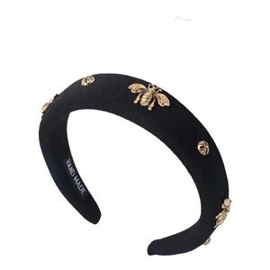 Black Headband with Gold Bee Accents